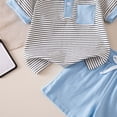 thumbnail image 5 of QUOTAY Boys Summer Outfits Striped Short Sleeve Button Down Collar Top with Shorts Versatile Casual Wear 2 Piece Set for Toddler 1-5y 03_Blue,4Y, 5 of 7