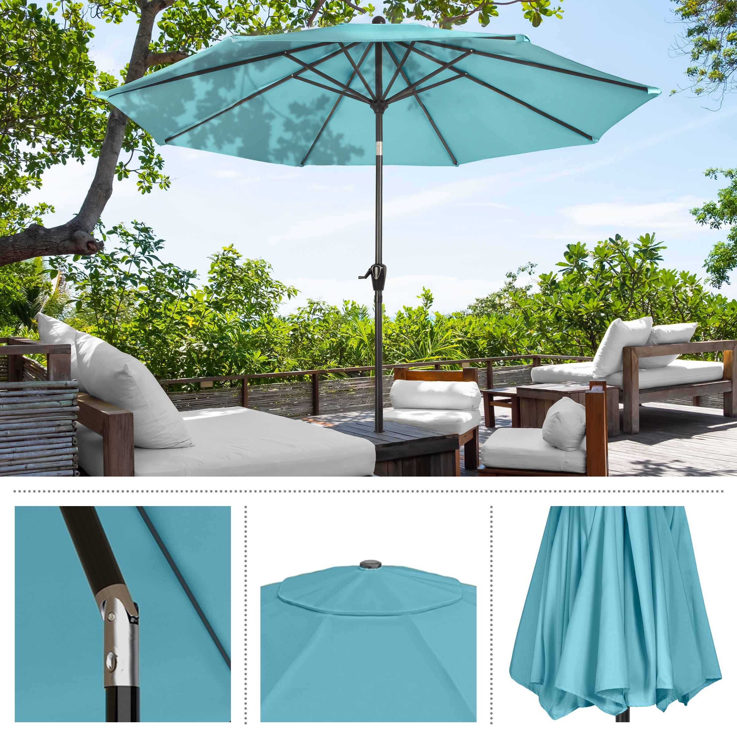 Pure Garden 10FT Patio Umbrella with Auto Tilt and Vented Canopy (Blue)