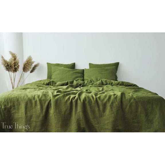 Washed Cotton Duvet Cover Moss Green, California King 98X104