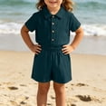 thumbnail image 4 of Mifsaly Toddler Girls Boys 2 Piece Outfit Set Solid Short Sleeve Button Down Shirts and Shorts with Pocket Lightweight Holiday Casual Summer Clothes, 4 of 8