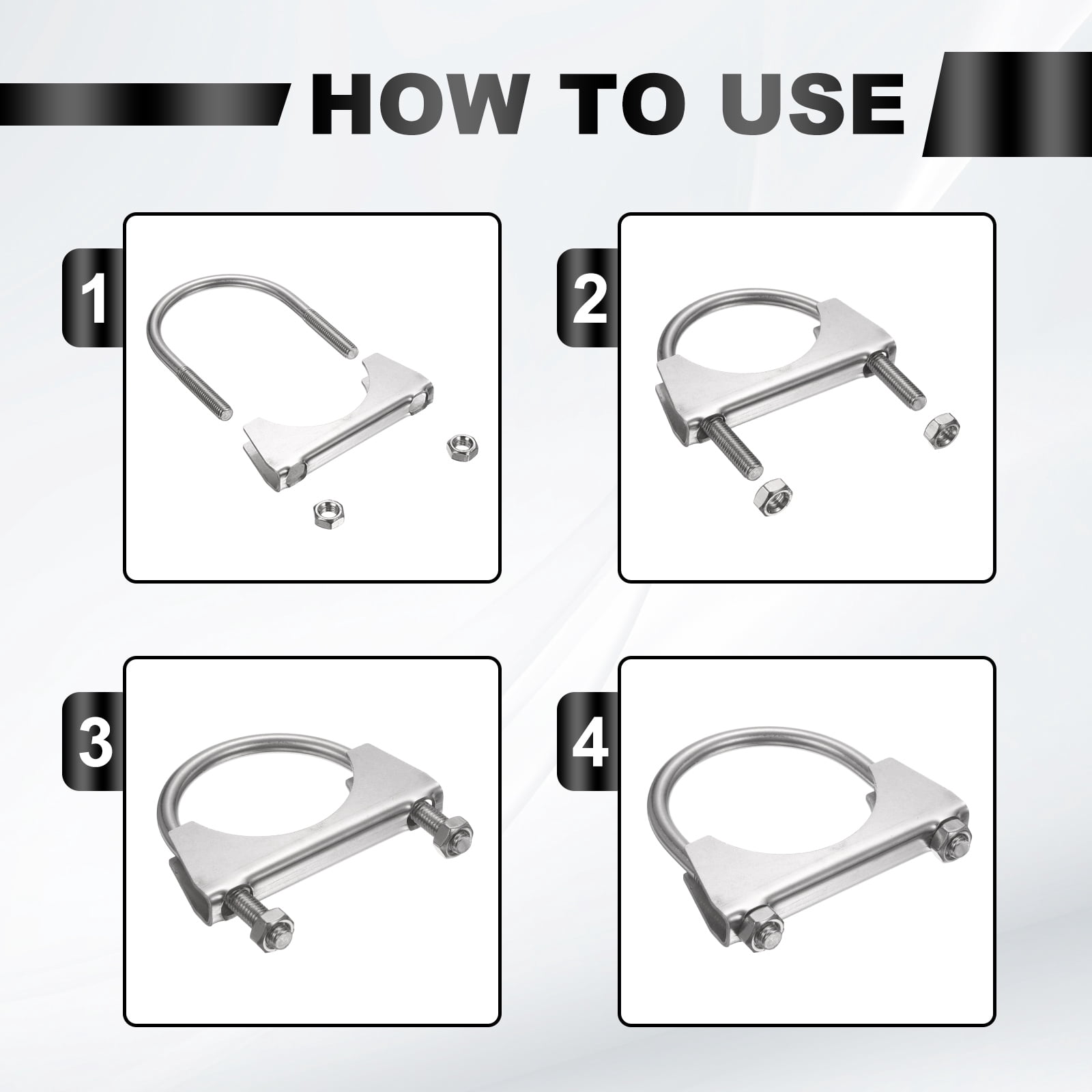 Uxcell 2pcs U Bolt Muffler Exhaust Clamp 63mm/2.48" 304 Stainless Steel U-Bolt Clamps Muffler Tip Hook Saddle Exhaust Clip for Tip Pipes Connection