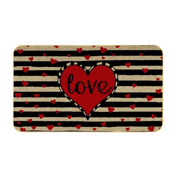 Xihbxyly Felpudo de San Valentín con Diseño de Corazón, Fibra de Poliéster Antideslizante, para Uso Interior y Exterior, Decoración Festiva, Acogedora Sala de Estar, Puerta de Entrada, 45 X 75 Cm.