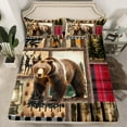 thumbnail image 2 of Feelyou 3D Wildlife Bear Queen Sheet Sets for Men, Rustic Farmhouse Cabin Flat Sheet, Western Plaid Patchwork Queen Fitted Sheet, Lightweight Room Decor, 4 Pieces, 2 of 7