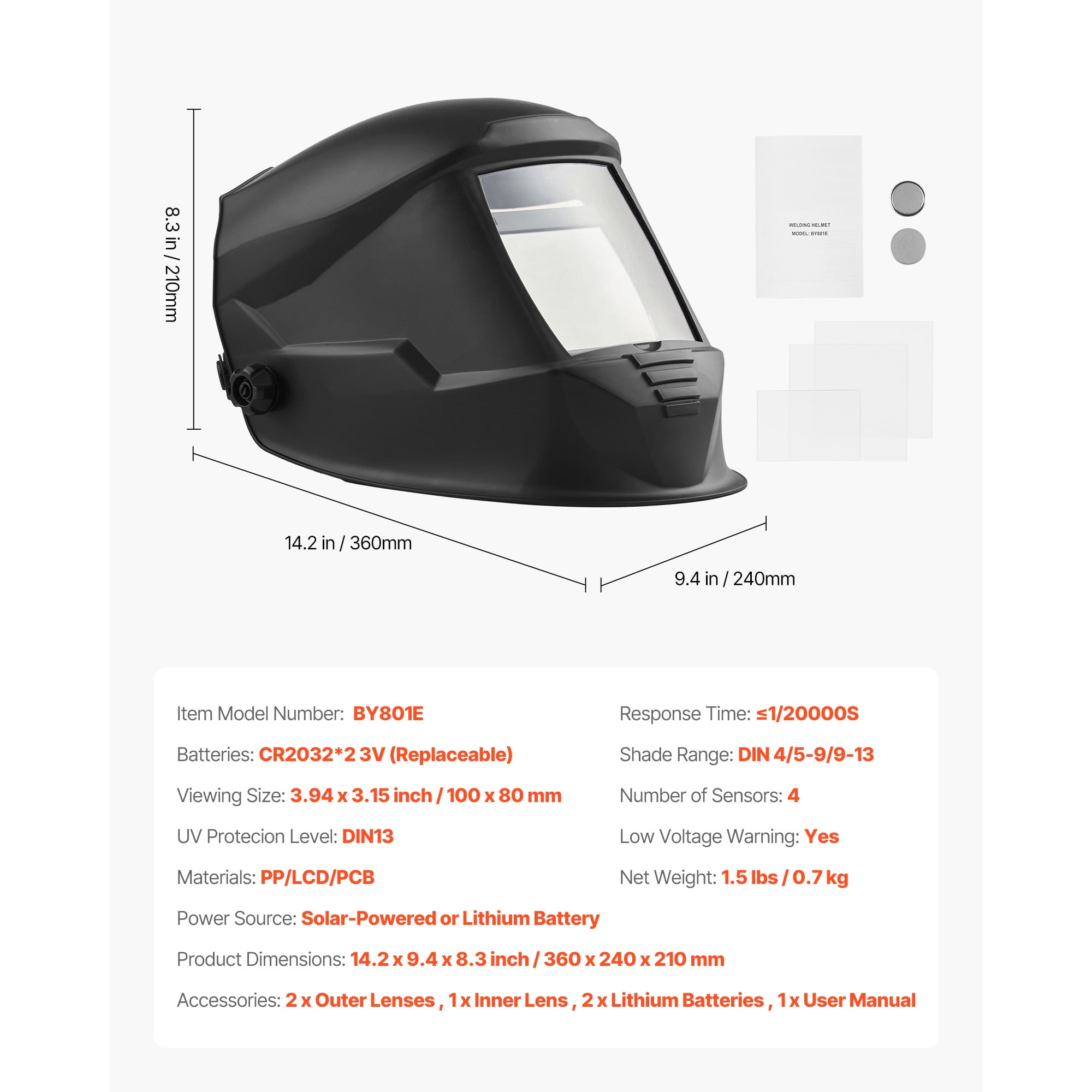 KFFKFF Auto-Darkening Welding Helmet, 3.94" x 3.15" True Color Lens, Solar-Powered Mask with 4 Arc Sensors, Adjustable Shade Range 4/5-9/9-13 for TIG, MIG, Cutting, and Grinding Applications
