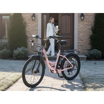 24 Inch Cruiser Electric Bike, E-Bike for Adults, Ebike with 36V 10.4AH Removable Battery, Step Through Ebike for Women Men,City Electric Bicycle,for City Commute Black