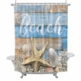 thumbnail image 2 of Ocean Beach Shower Curtain for Bathroom Decor, Starfish Shell Coral Blue Brown Wood Grain Farm Waterproof Fabric Shower Curtain, 48"x72" Set with 12 Hooks, 2 of 9