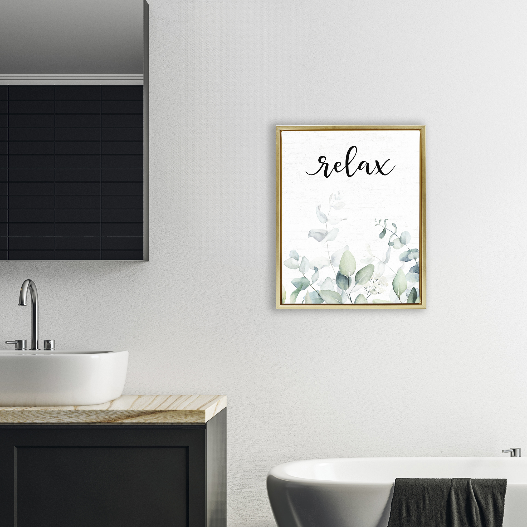 Relax Leafy Herbs Gold Framed Floater Canvas Wall Art, design by Lettered and Lined