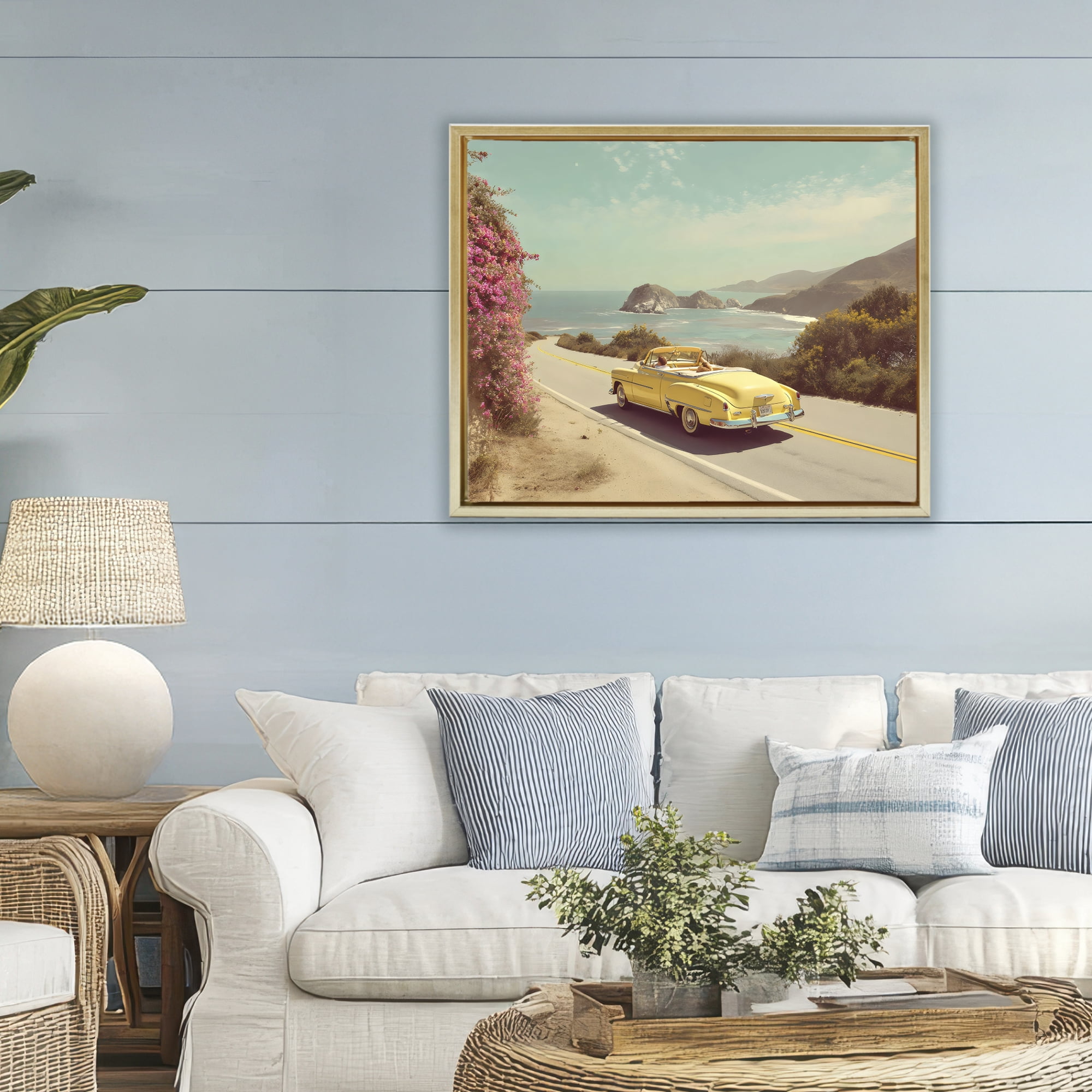 Stupell Industries Vintage Yellow Ride Gold Framed Floater Canvas Wall Art, design by Franklyn Gregory