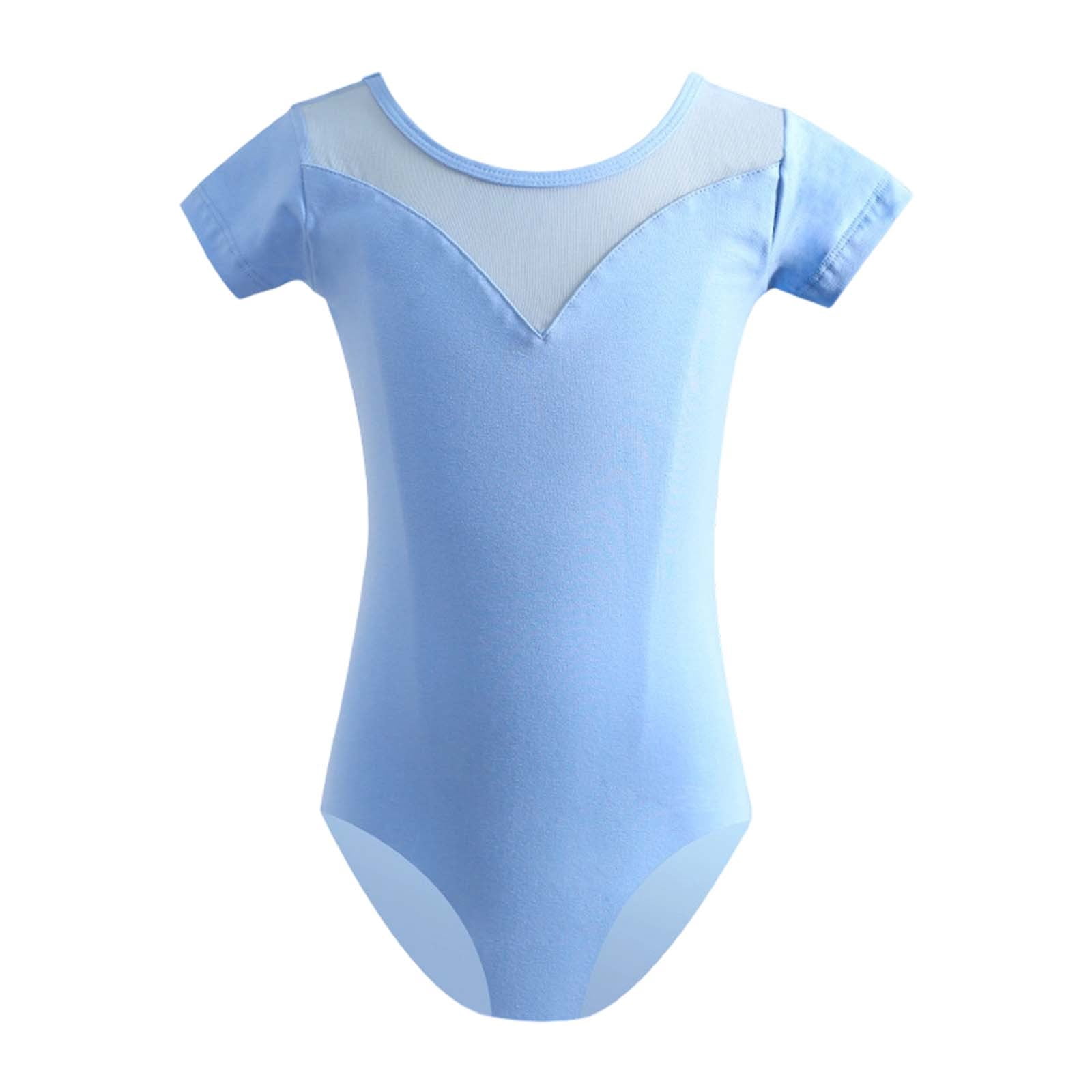 WEIYLL Robes pour Filles Performance Danse Manches Courtes Justaucorps Triangle Uni Bleu Vêtements 14-15 Ans