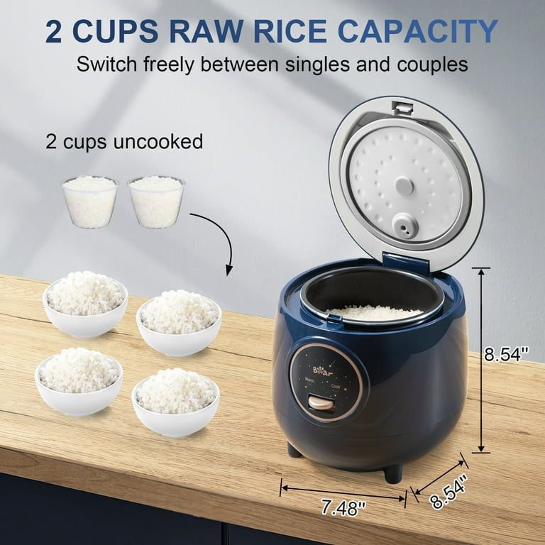 BEAR Rice Cooker 2 Cups Uncooked(4Cups Cooked), Small Rice Cooker Steamer  with Removable Nonstick Pot, One Touch&Keep Warm Function, Mini Rice Cooker