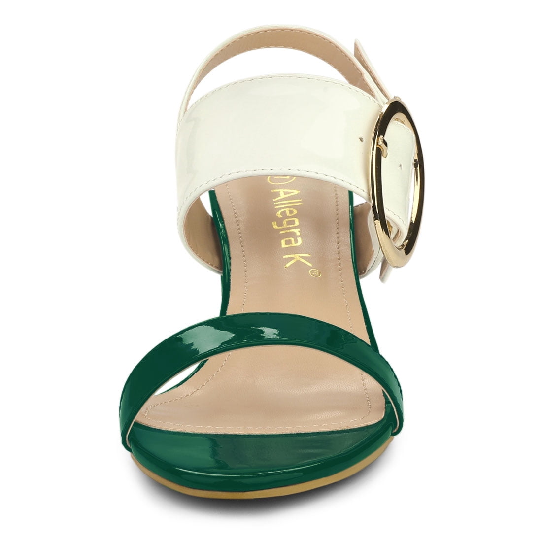 DARING DIVA Women's Slingback Block Heel Sandals with Buckle Decor Green White 9
