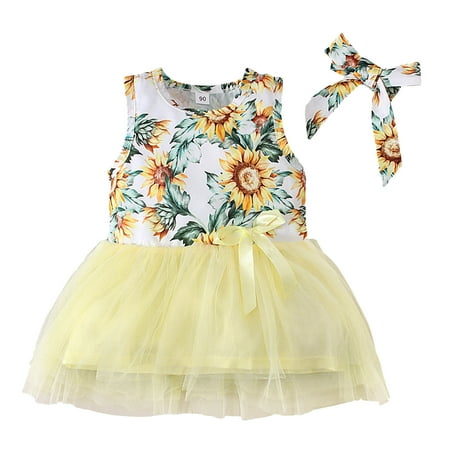 

Qufokar Lil Girl Clothes Dark Dress for Toddler Toddler Kids Girls Bohemian Floral Prints Ball Gown Tulle Sleeveless Beach Hairband Dress Princess Clothes
