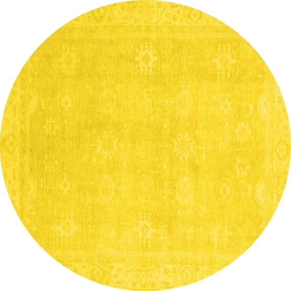 Ahgly Company Indoor Round Abstract Yellow Modern Area Rugs, 8' Round