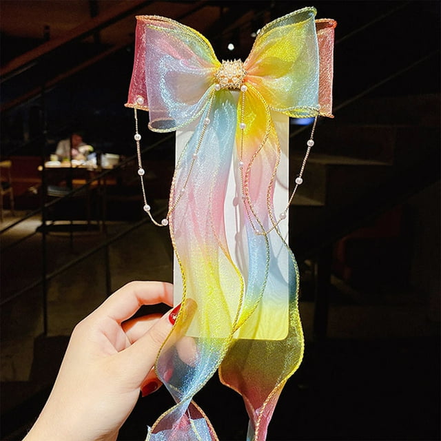 DPTALR Mesh Gradient Bow Clip For Little Girl Children's Hair Accessories, Hair Clip With Ribbon Tassels, Hair Clip