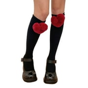 Boiiwant Women's Teen Girls Cute Knee High Socks Cozy Long Legging Socks Leg Warmers with Red Heart  Flower