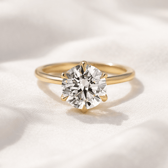 Jewelerix Round Cut Solitaire Engagement Ring in Yellow Gold Vermeil, Classic 6-Prong Setting, Wedding Proposal Ring