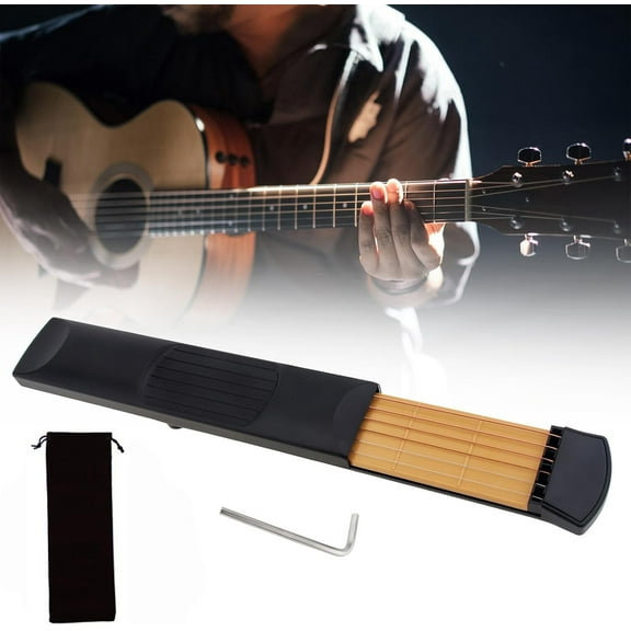 Guitar Practice Tools for Beginner, 6 Strings 6 Fret Plastics Fingerboard Portable Pocket guitar Practice Tool Chord Trainer for Beginner, Mini Guitar Accessories Come with Tuning Wrench & Velvet Bag
