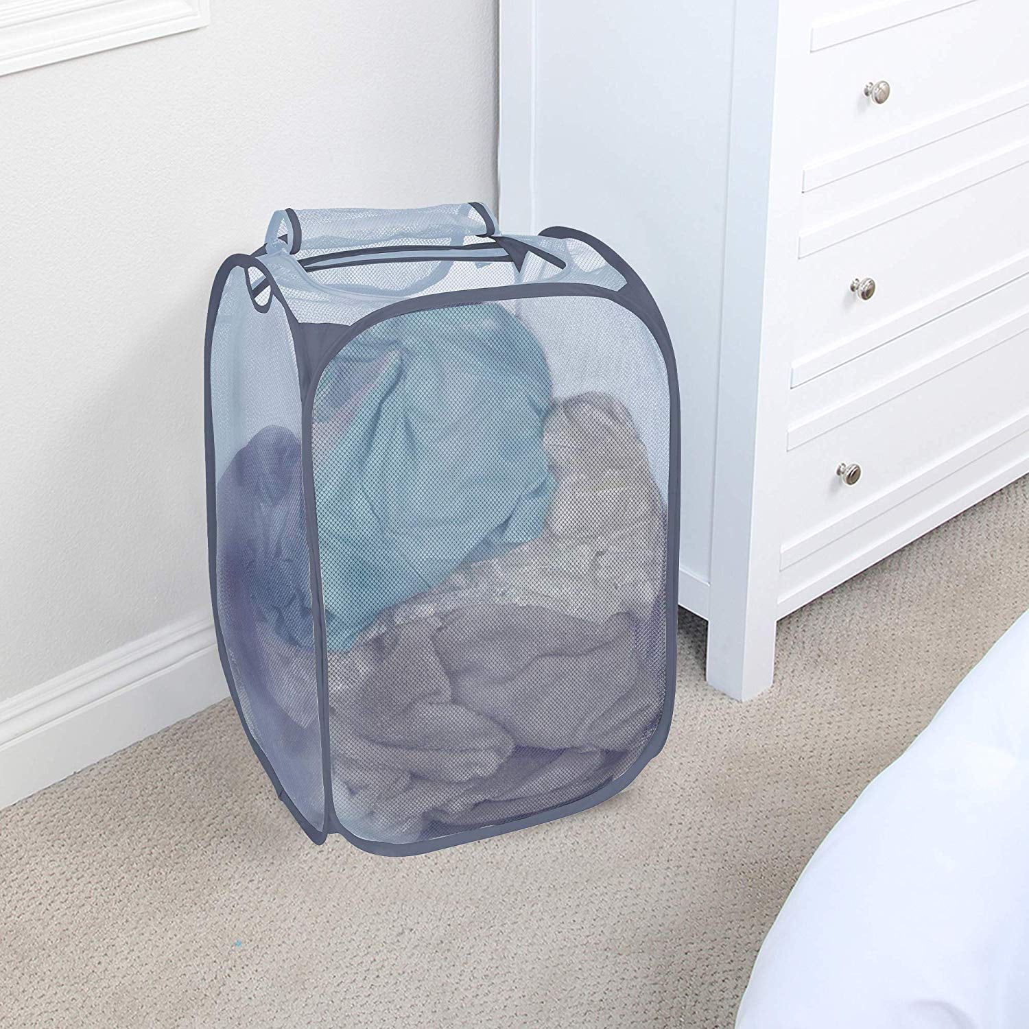 Smart Design Collapsible Pop-Up Laundry Hamper, White, Holds 3