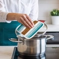 thumbnail image 4 of Modern Brown Teal Pot Holders for Kitchen Heatproof Potholder, 3 Pack Boho Contemporary Geometric Striped Hot Pads Multipurpose Oven Pads Cloth Potholders Trivet for Cooking Baking, 4 of 8