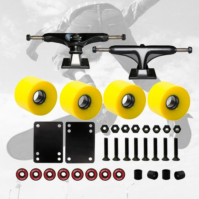 Accessoires de Planche à Roulettes de 5 Pouces Camions de Planche à Roulettes Roues Démarreur Entretoises Roulements Jaune
