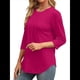 thumbnail image 3 of Blusas de Mujer con Mangas 3/4, Cuello Redondo, Túnicas Casuales, Camisas Plisadas Básicas, Corte Holgado, 2025 Rosa Roja L, 3 of 5