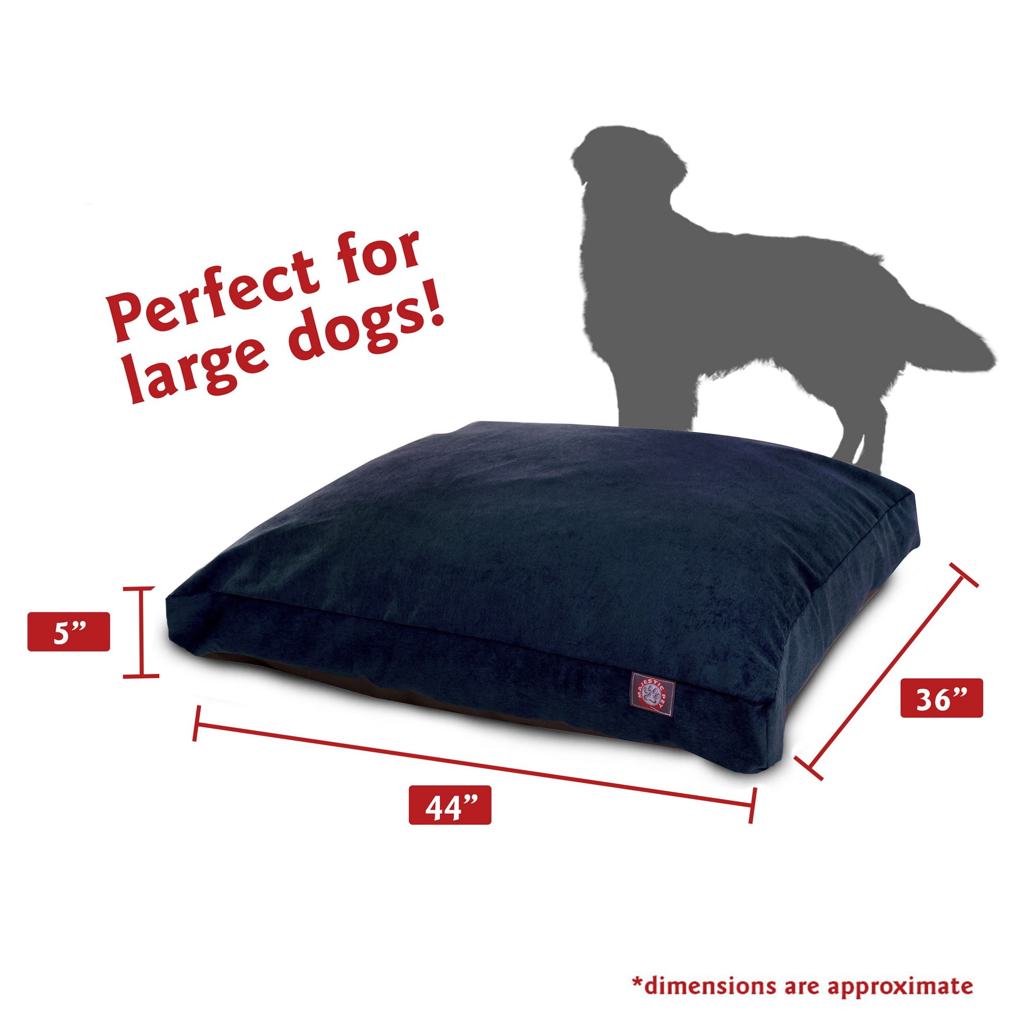 Majestic Pet | Villa Velvet Shredded Memory Foam Rectangle Pet Bed For Dogs, Removable Cover, Navy, Large
