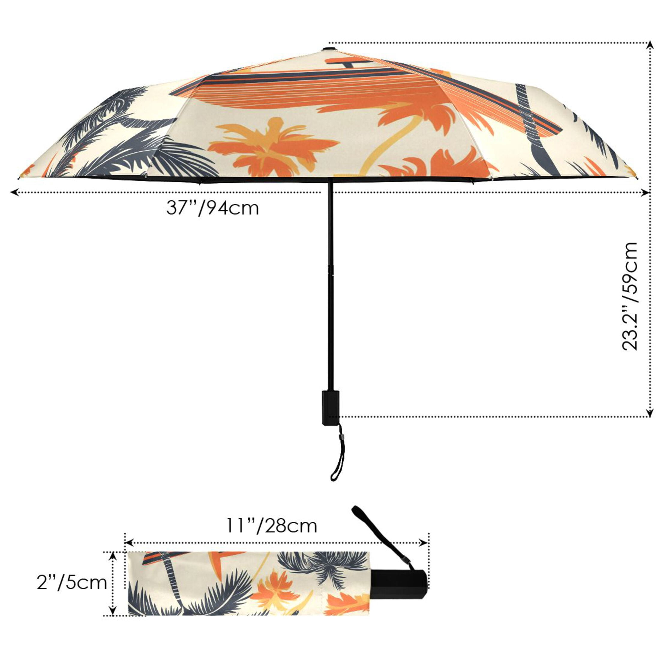 ALAZA Tropical Tree Boats UPF 50+ Compact Folding Umbrella for Rain Travel Umbrella Packable