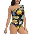 thumbnail image 3 of Sikiie Cartoon Bird Owl Print Women One Piece Swimsuits Tummy Control One Shoulder Bathing Suits Ruffle Swimwear, From S to XXL-XX-Large, 3 of 6