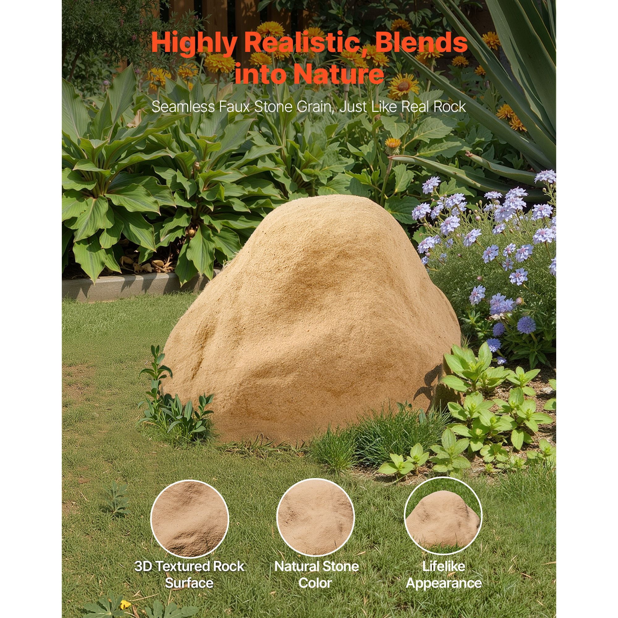 Artificial Fake Rock Cover 16.14 x 15.35 x 10.24 in, HDPE Material, UV-Resistant, Metal Stakes Included, for Well Pump Electrical Box Concealment