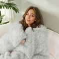 thumbnail image 3 of Exclusivo Mezcla Fuzzy Faux Fur Bed Blanket Queen Size, Reversible Shaggy Sherpa Fleece Blankets,Fluffy Plush Warm Throws for Couch, Bed, 90X90 Inches, Light Grey, 3 of 7
