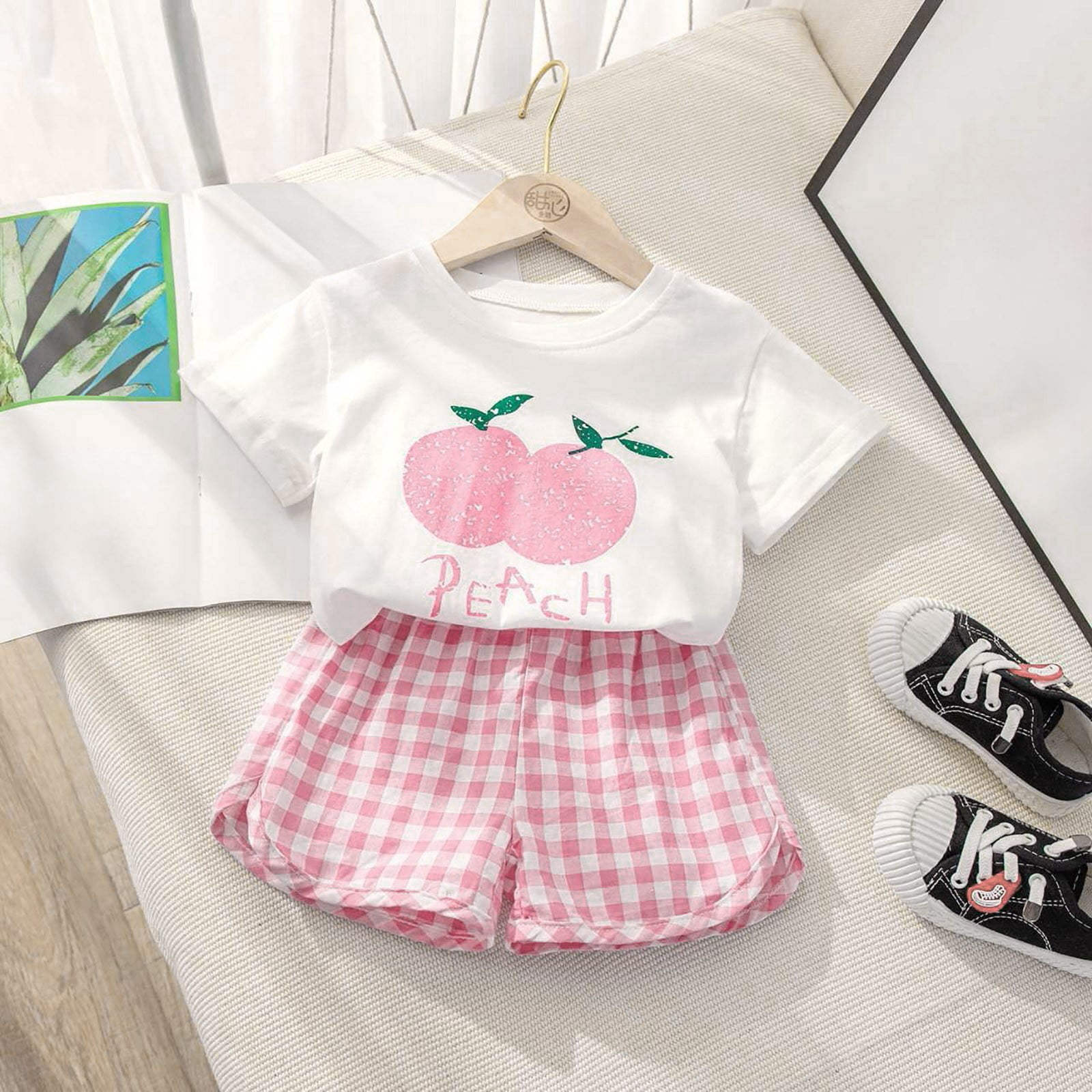 Yindaity Toddler Girls Dresses Outfits 1T 2T 3T 4T 5T 6T Toddler Girls Summer Clothes 5T Girls Sunflower Fly Sleeve T-shirt Denim Shorts 2PCs Set Dailywear(Pink,3-4 Years)