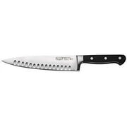 Winco KFP-84, 8 Acero Chefs Knife with Hollow Ground, Cook's Knife with Black Handle, Triple Riveted One Piece Full Tang Professional Chefs Knife