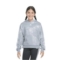 Adidas Big Girls Grey Loose Fit Hooded Pullover Sweatshirt, L,(14)