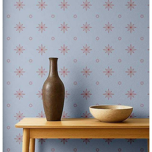 S4sassy Removable Vintage Style Waterproof Wall Wrap, Textured Finish Mosaic Tile Wallcover, Compass Starburst Pattern Contact Paper for Backsplash, Self Adhesive Vinyl Wallpaper Roll- Blue- 25"x60"