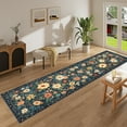 thumbnail image 6 of DUKINO Runner Rug, 2x10 Kitchen Hallway Carpet, Washable with Non-Slip Backing, Low Pile Soft Boho Floral for Entryway, Laundry, Bedroom, Dark Blue, 6 of 7