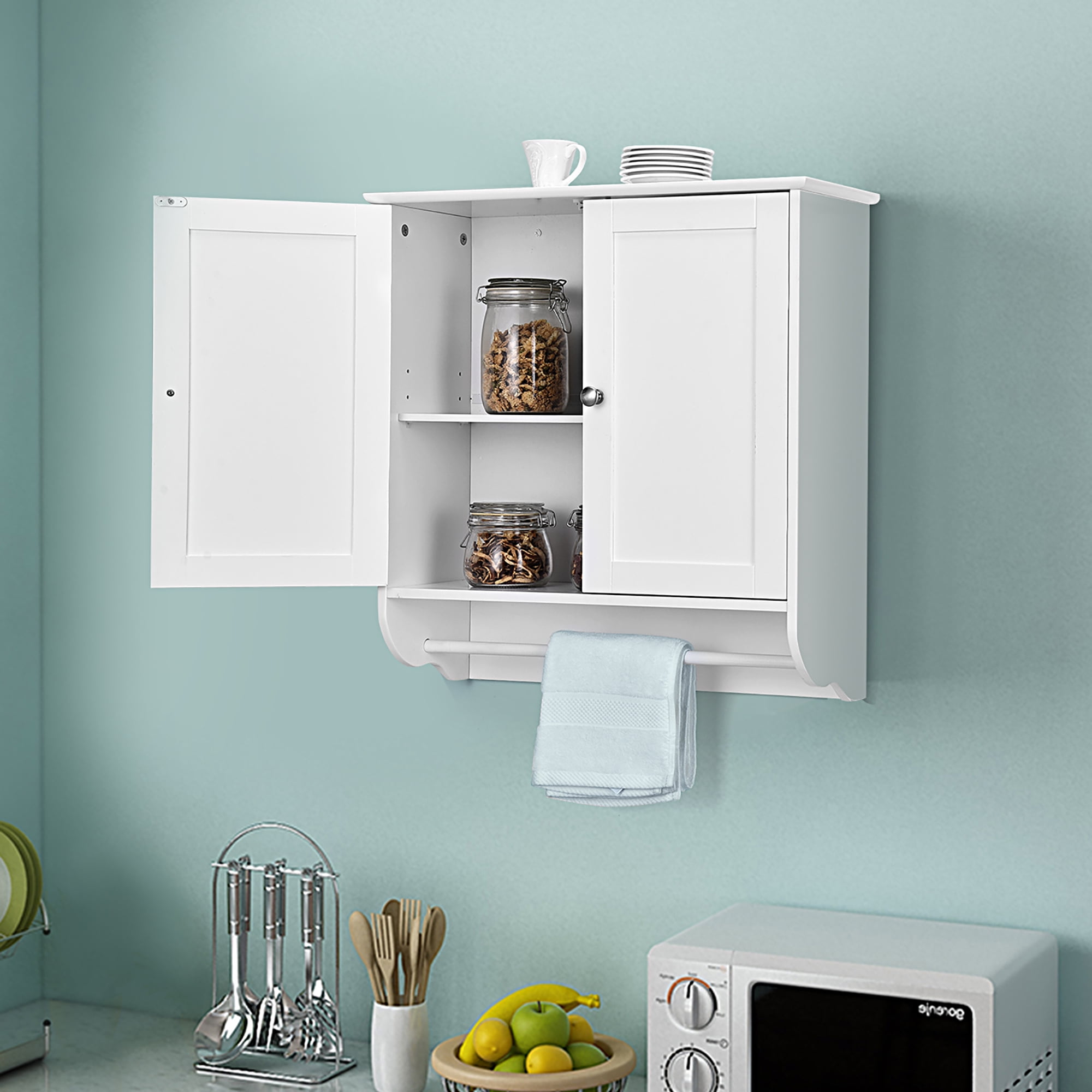 Costway Wall Mounted Bathroom Medicine Cabinet Storage Cupboard w/ Towel Bar