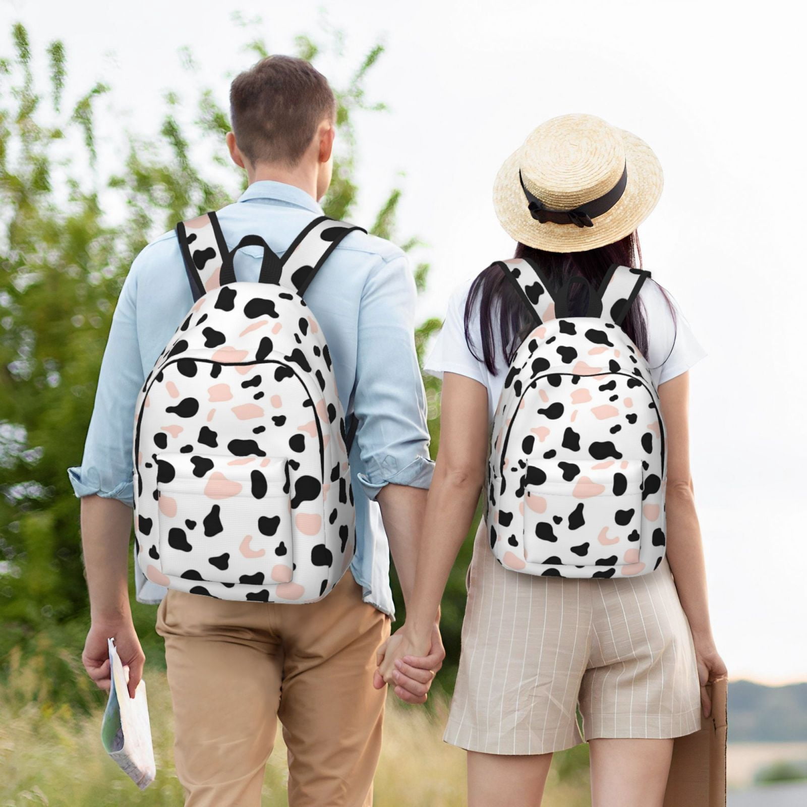 Casual Canvas Backpack Without Interlayer Large Capacity Stick Bag Design For Outdoor Shopping Office Outdoor Sports Simple Cow-Print Pattern1_2 Medium