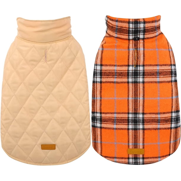 Kuoser Abrigo cálido para perros, chaqueta reversible para perros, impermeable, abrigo de invierno, estilo británico, ropa para perros a cuadros, abrigos para clima frío, chaqueta de nieve acogedora,