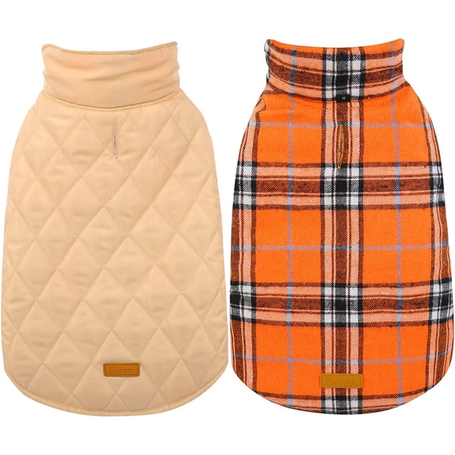 Kuoser Acogedor Chaleco para Perros a Cuadros de Estilo Británico Reversible Impermeable a Prueba de Viento Abrigo de Invierno Ropa Cálida para Perros en Clima Frío Chaqueta para Perros Pequeños, Medi