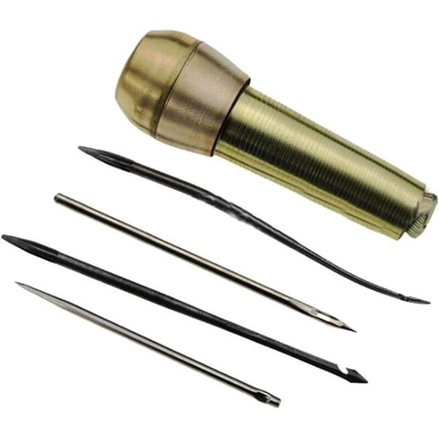 Copper Handle Awl Copper Handle 4 Sewing Needles Awl Hand Shoe Repair Tool Kit Hand Sewing Tool Kit for DIY Repair Canvas Leather