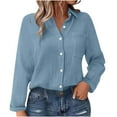 thumbnail image 2 of Womens Button Down Shirts Cotton Dress Shirt Long Sleeve Oversized Solid Tunic Tops with Pockets Sky Blue S, 2 of 6