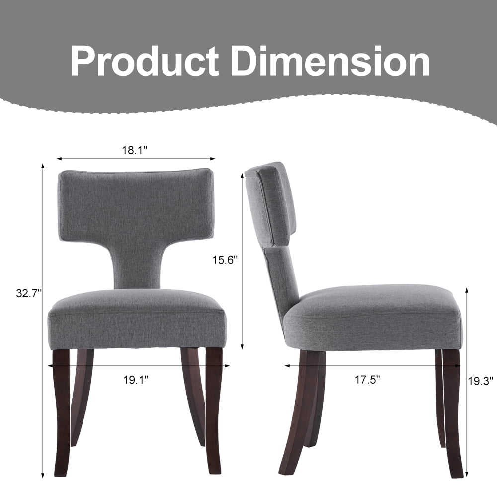 Mid Century Modern Wooden Dining Chairs Set of 6, Upholstered Side Dining Chairs with Curved Back Linen Fabric Armless Wood Chairs Kitchen & Dining Room Farmhouse Chairs (Gray)