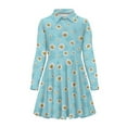 thumbnail image 4 of DISNIMO Daisy Dress for Girls Blue Dress Kids Flower Dress Girls Long Sleeve Button Dress Girls Midi Fall Dress for Child Holiday Dress with Collar 5-6 Girl Dress Skater Dress Button Down, 4 of 7