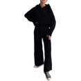 thumbnail image 3 of Conjunto de Dos Piezas para Mujer, Suéter Informal de Punto con Capucha y Pantalones Rectos, Ropa de Viaje para el Otoño. Negro L, 3 of 7