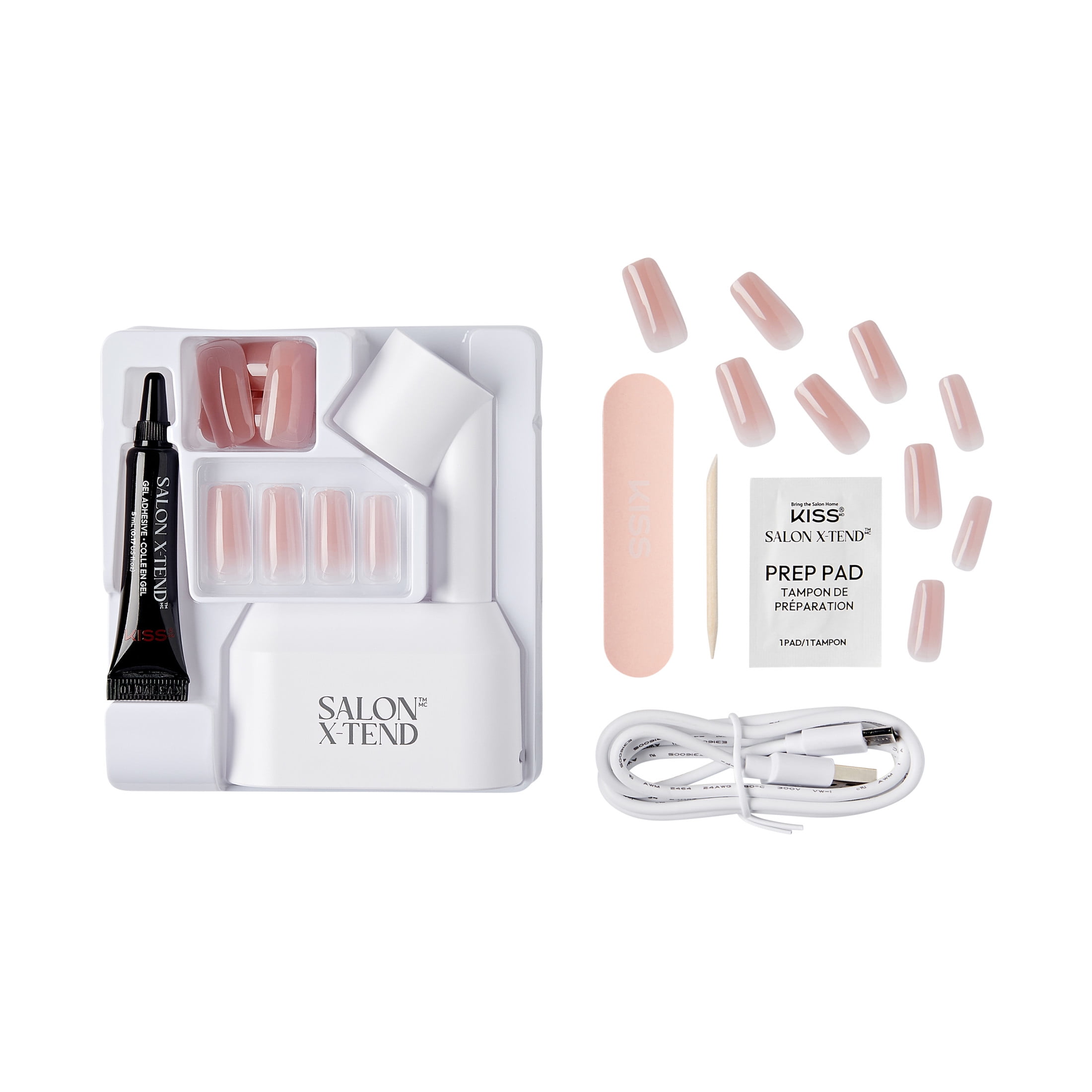 KISS Salon X-tend LED Soft Gel System Starter Kit, 'Lux', Natural, Long Square, 62 Ct.