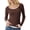 Brown, variant on Long Sleeve Shirts for Women U-Neck Rib Knit Slim Fit Tops Color-Blocked Tee Brown M