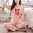 thumbnail image 1 of Lubelski Ensemble de Pyjama Décontracté pour Femmes Imprimé Animal Col Rond Pantalon Long, 1 of 3