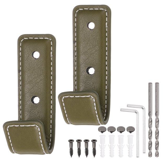 Uxcell 2Pcs Ganchos de Cuero, Gancho de Toalla Montado en Pared con Brocas de Tornillo Mini