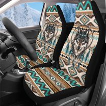Uorisanigo Car Seat Covers, Universal 2 Piece Dreamcatcher Wolf Aztec High Back Front Car Seat Protectors for Cars, Soft Flurry Automotive Seats Covers for Most Vehicles SUV Pick-up Truck