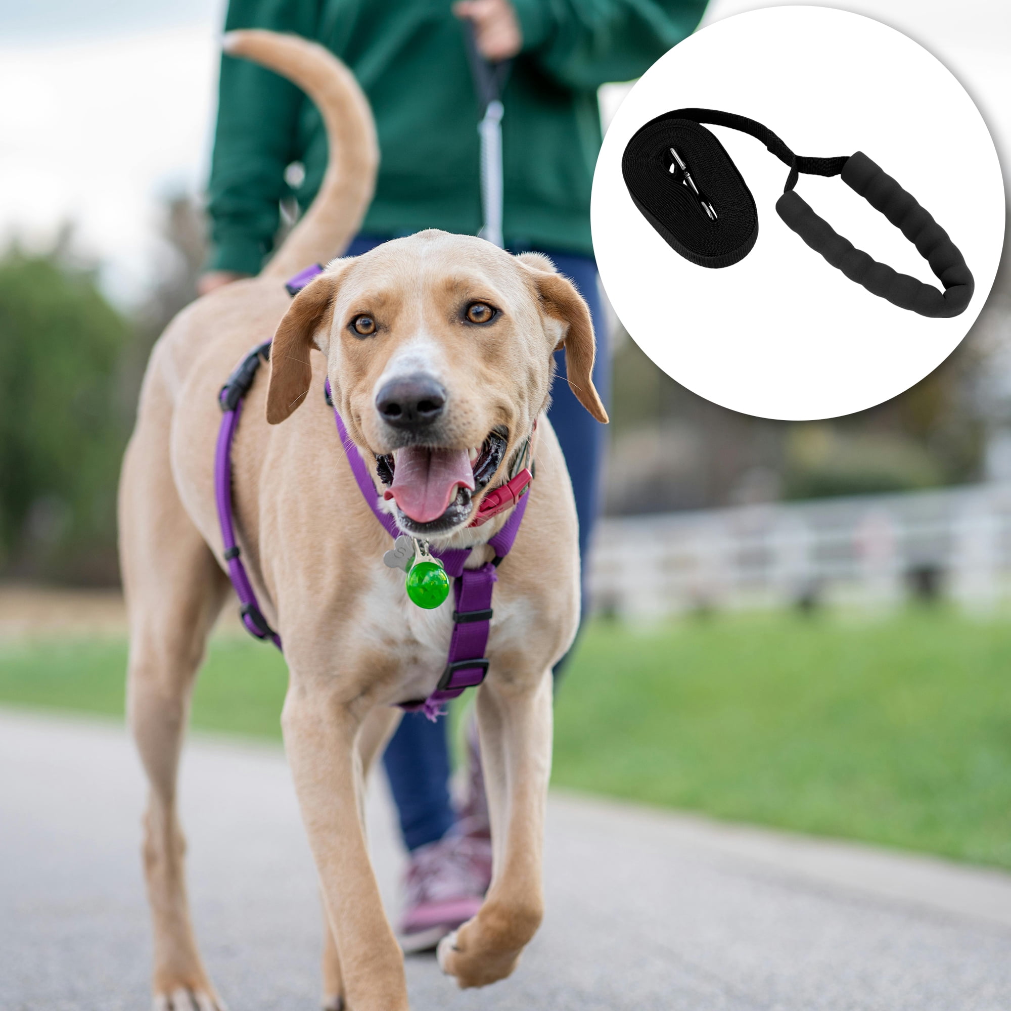 Unique Bargains Training Long Puppy Leashes with Foam Handle 19.7ft Black